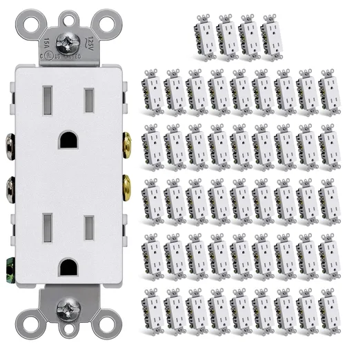 Vista 17 de CML - Paquete de 50 tomas de corriente de 15 amperios resistentes a manipulaciones, certificación UL Decorator Electrical Outlets, 15A/125V, NEMA