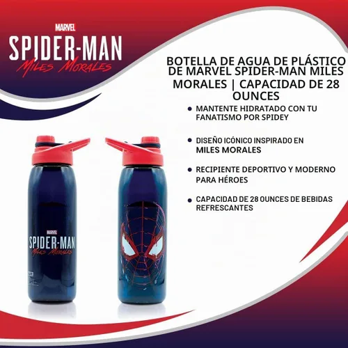 Vista 7 de Spider-Man Marvel Miles Morales - Botella de agua deportiva de 28 onzas, jarra de agua de plástico sin BPA con tapa superior de rosca a prueba