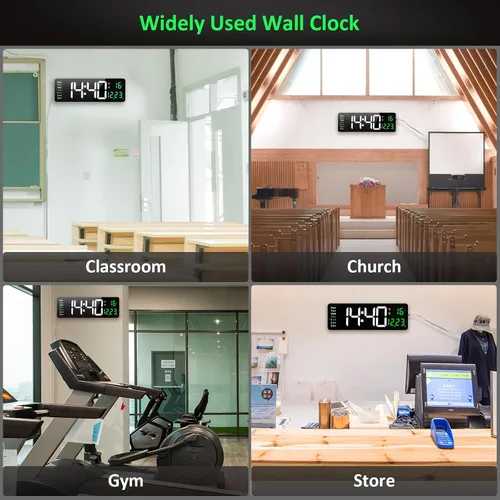 Vista 4 de Reloj de pared digital grande, reloj de pared digital de 16 pulgadas con hora, fecha, temperatura, semana, temporizador, 12/24 horas, atenuación