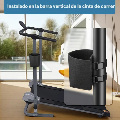 Vista 4 de Xxerciz Portavasos para cinta de correr con dos correas ajustables, soporte para botella de agua para barra vertical de cinta de correr, soporte