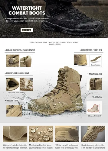 Vista 4 de CQR Botas tácticas impermeables para hombre, botas militares EDC ligeras de 6 pulgadas, botas de combate duraderas para exteriores