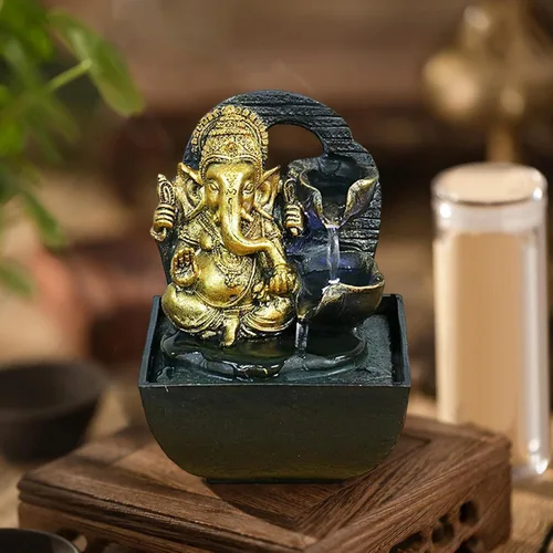 Vista 4 de Ganesha - Estatua de mesa, fuente de mesa, escultura de elefante, figuras de elefante hechas a mano para bar, cafetería, acento decorativo, regalo