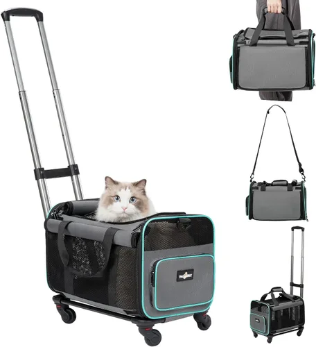 Vista 8 de Paw Ballet Transportador de mascotas con ruedas, jaula duradera para gatos aprobada por aerolíneas, transportador plegable para perros, bolsa