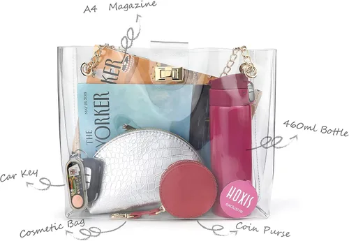 Vista 4 de Bolso tote de cadena transparente multifunción con bloqueo de giro para mujer