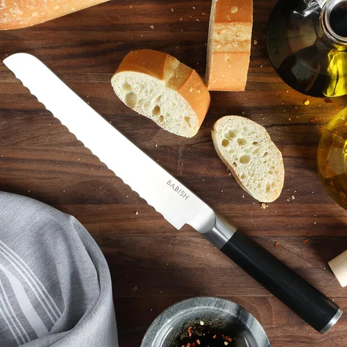 Vista 4 de Babish Cuchillo de pan de 8 pulgadas – Cuchillo de cocina profesional de acero alemán de alto carbono 1.4116 – Cuchillo serrano para cortar pan