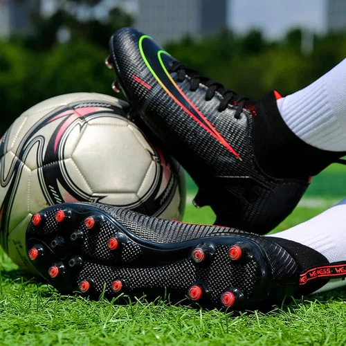 Vista 5 de Zapatos de fútbol para hombre, zapatos de fútbol de caña alta, con cordones, antideslizantes, para deportes al aire libre, atléticos, béisbol