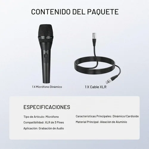 Vista 8 de NEEWER DM01 Micrófono dinámico cardioide con cable XLR para podcast, PC, juegos, transmisión, voz de estudio, discursos, actuaciones en vivo, 600Ω