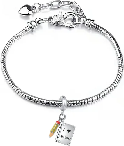 Vista 5 de Abalorio de libro con texto en inglés "I Love Reading" compatible con pulseras Pandora para mujeres y niñas