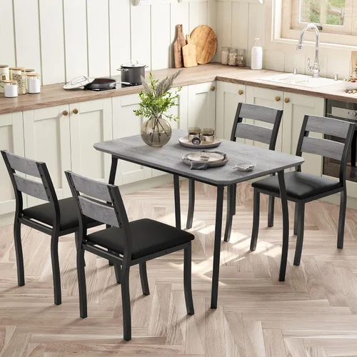 Vista 9 de IDEALHOUSE Juego de mesa de comedor para 4 mesas de cocina modernas y sillas con bordes biselados, asientos acolchados, marco de metal compacto que