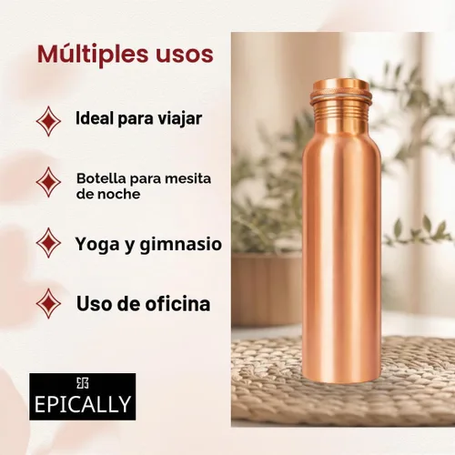 Vista 7 de Botella de agua de cobre puro 99.5% (32 onzas), probada con plomo, sin BPA, 2 juntas de silicona adicionales, resistente a abolladuras gruesas, a