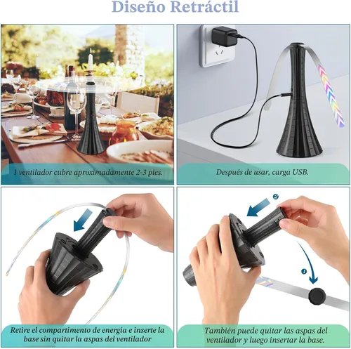 Vista 5 de Ventiladores antimoscas Adawook para mesas recargables, ventilador de moscas para mantener alejadas las moscas con cuchillas suaves, ventiladores