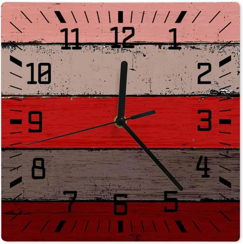 Vista 8 de Aqua Wooden Wooden Wall Clock Silent Non Ticking, Grey Stripe Gradient Country Rustic Grain Square Wall Clocks Battery Operated, Decor Clock for