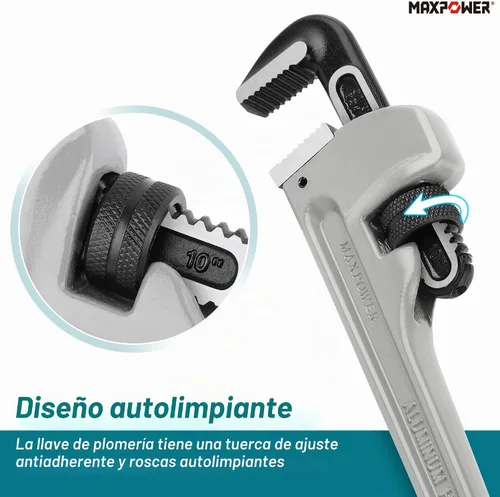 Vista 5 de MAXPOWER Llave de tubo recta de 10 pulgadas, capacidad de mandíbula de 1