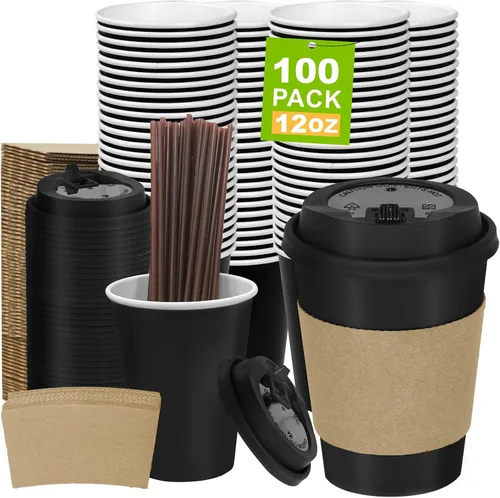 Vista 71 de Paquete de 100 tazas de café desechables de 8 onzas, tazas de papel desechables de color marrón a granel, tazas de café para té caliente, chocolate