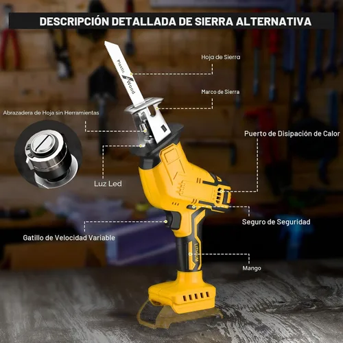 Vista 6 de Sierra recíproca inalámbrica para batería Dewalt de 20V, sierras recíprocas con motor de escobillas de 150W, velocidad variable de 0-3500 SPM, kit