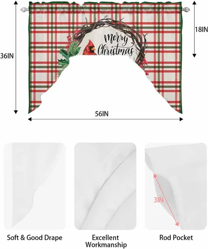 Vista 8 de Cortinas de cocina con cenefa de estilo rústico con bolsillo para barra, paneles de cortina para dormitorio, sala de estar, baño, cafetería