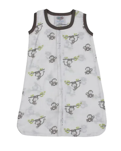 Vista 14 de Bacati - Saco de dormir de muselina Happy Monkeys (mantas portátiles) (recién nacido, beige/gris)