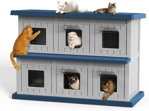 Vista 11 de DRATO Casa para gatos al aire libre, impermeable, material de polipropileno, refugio para gatos, robusto, resistente, fácil de montar, cálida casa