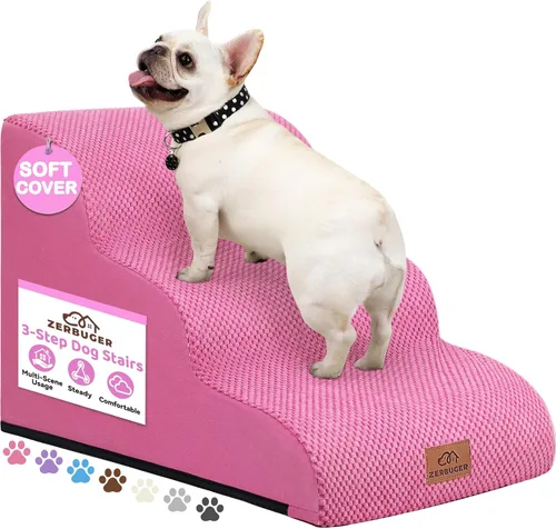 Vista 10 de Zerbuger Rampa para perros y escaleras para cama, beige de 3 escalones