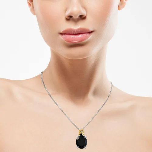 Vista 4 de Shop LC - Collar con colgante de turmalina negra, plata de ley 925 chapada en platino y oro amarillo vermeil con una piedra preciosa solitaria