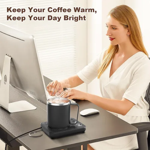 Vista 4 de Calentador de Taza de Café y Juego de Taza para Escritorio, Calentador Eléctrico de Taza de Café con Taza Calentada de 16oz, Calentador de Café