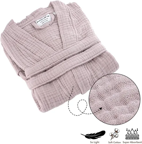 Vista 2 de Bata de baño unisex de muselina turca, 100% algodón, suave, absorbente, lavado de ropa natural