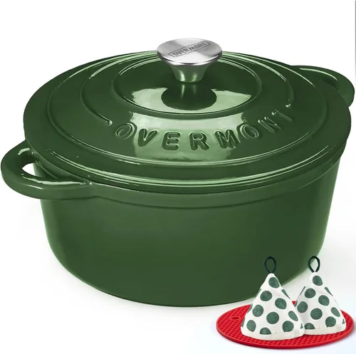 Vista 25 de Overmont - Horno holandés de hierro fundido esmaltado, de 4.5 QT, con tapa, libro de cocina (idioma español no garantizado) y agarraderas de verde