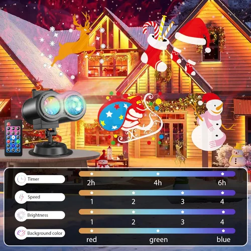 Vista 5 de Proyector de luces de Navidad de Halloween con 4 grandes patrones, para exteriores, 29 efectos, luz de proyector de vacaciones al aire libre 2 en 1