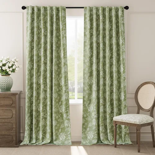 Vista 8 de jinchan Cortinas Opacas Florales para Dormitorio, 63 Pulgadas de Largo Cortinas Opacas con Estampado de Flores, Estilo Campo Francés con Pestañas