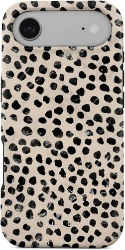 Vista 70 de BURGA-Funda p/teléfono compatible c/iPhone 14 Plus, carcasa rígida híbrida de 2 capas + Funda protectora de silicona, almendras latte a lunares