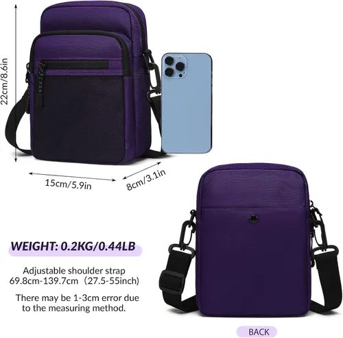 Vista 2 de Lohol Bolso bandolera pequeño para hombres y mujeres, resistente al agua, ajustable, bolso bandolera para viajes y deportes