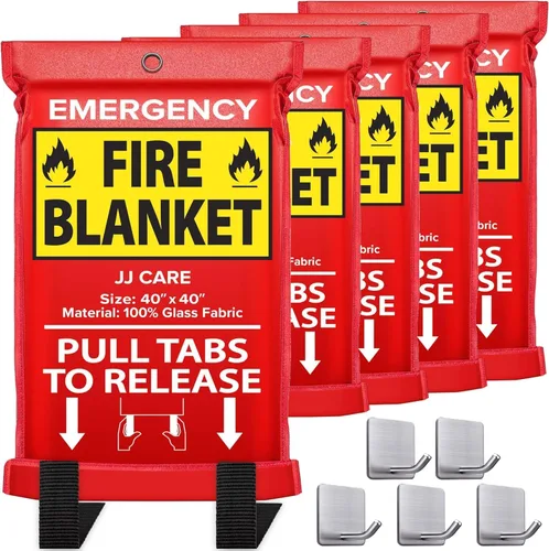 Vista 12 de JJ CARE Manta contra incendios – 2 paquetes con ganchos y guantes – Manta de emergencia contra incendios para el hogar y la cocina, mantas