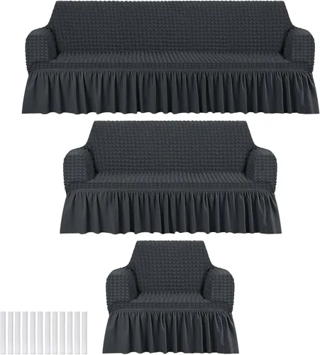 Vista 14 de Fanfanwin Juego de fundas de sofá de 3 piezas para cojines de sofá, duraderas, lavables, de alta elasticidad, fundas de sofá con falda para sofá