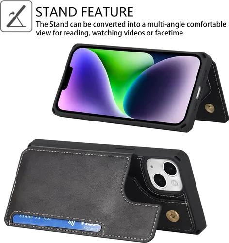 Vista 5 de Cavor para iPhone 14 Plus Funda tipo cartera con tarjetero, Funda tipo cartera para iPhone 14 Plus para mujeres, Doble cierre magnético a prueba