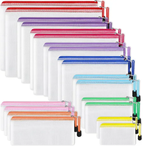 Vista 11 de EOOUT 8 bolsas de malla con cremallera, 8 tamaños, bolsas impermeables con cremallera, 8 colores de plástico impermeable para almacenamiento