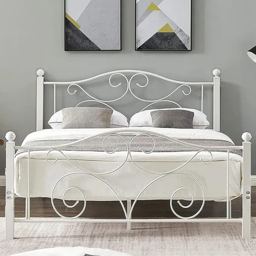 Vista 22 de VECELO Base de cama con dosel de metal, tamaño individual, base de colchón con plataforma de 4 pósteres con cabecero, soporte de listones de acero