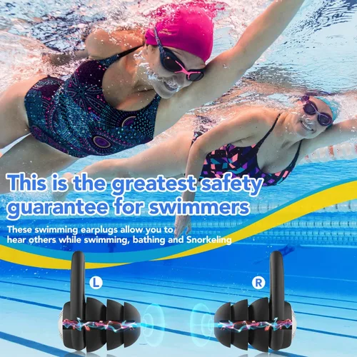 Vista 4 de Tapones para los oídos de natación impermeables, 1 par de tapones de silicona para los oídos para adultos y niños, tapones para los oídos
