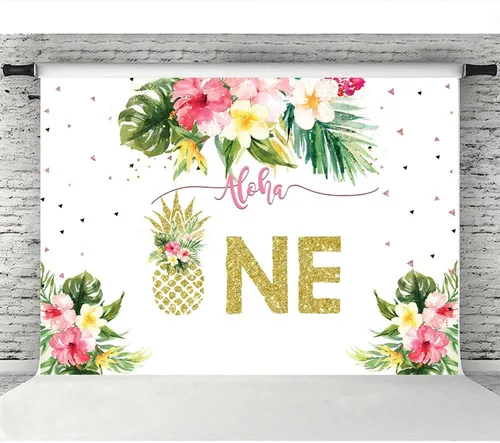 Vista 5 de Lofaris Fondo de fiesta de verano con diseño floral tropical hawaiano de piña, piña, decoración de fiesta de cumpleaños para niños, 7 x 5 pies