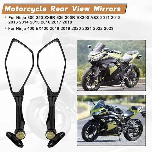 Vista 7 de Espejos retrovisores para motocicleta Ninja 300 400 500 ZX6R EX300 EX400 636 650 250R 300R ABS, espejos laterales ajustables y giratorios