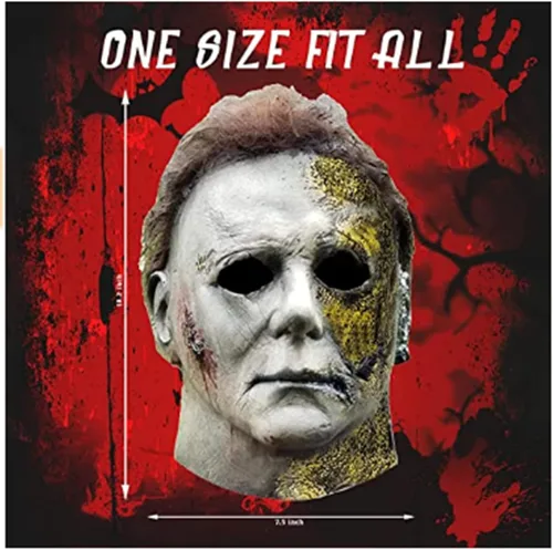 Vista 3 de Michael Myers - Máscara original de miedo para adultos máscara de látex de Halloween 2021 para cosplay graduación disfraz de Michael Myers 2021-oro
