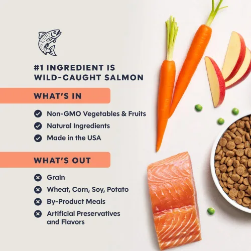 Vista 5 de Alimento seco original para gatos con salmón, bolsa de 4.5 libras Raw-coated kibble with wild-caught salmon for strong muscles, digestive health
