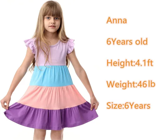 Vista 3 de HILEELANG Vestidos de manga corta para niñas pequeñas