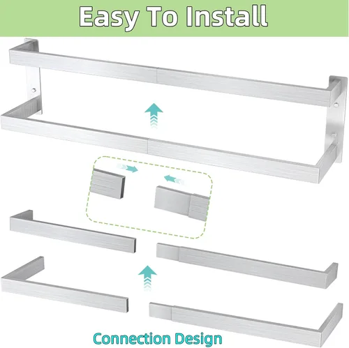 Vista 5 de Toallero doble, toallero de 24 pulgadas para baño montado en la pared, toallero de acero inoxidable, toallero doble para toallero para pared