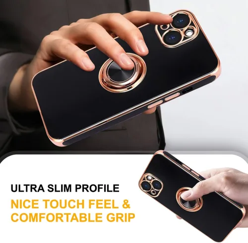 Vista 5 de Funda diseñada para iPhone 13, soporte de anillo giratorio de 360° integrado, soporte magnético, silicona suave, cubierta protectora ultra delgada