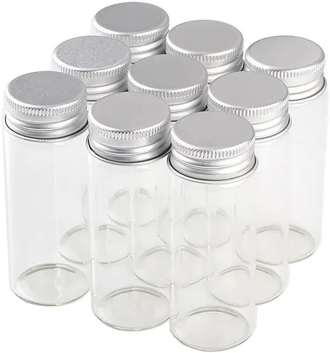 Vista 17 de Frascos de sello vacío de 1.7 fl oz Botella de vidrio con tapa de rosca de color plateado de aluminio Sellado Contenedor de regalo de alimentos