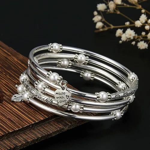 Vista 2 de FULU AUTUMN Pulseras de cuentas para mujer, pulseras de plata para mujer, joyería de disfraces, regalo de moda