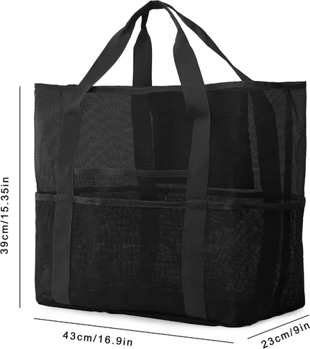 Vista 4 de Mesh Beach Bag, Extra Large Beach Bags with 9 Pockets & Zipper Waterproof Lightweight Beach Tote for BeachPool Trip