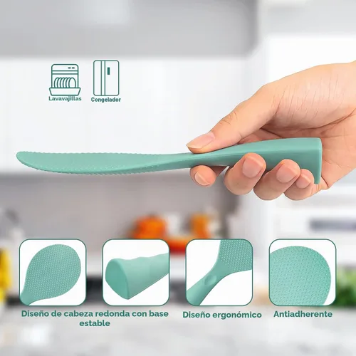 Vista 3 de FireKylin Cuchara de arroz de silicona con paleta antiadherente y soporte, cuchara para olla arrocera resistente al calor, cuchara para servir
