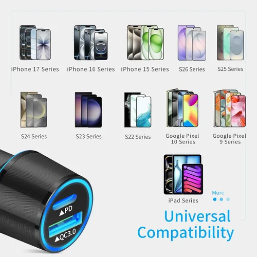 Vista 4 de Cargador de coche USB C de 67.5 W, carga súper rápida, bloque de puerto USBC y QC3.0 de 45 W para iPhone 17 Pro Max/Air/16/15/iPad, teléfono celular