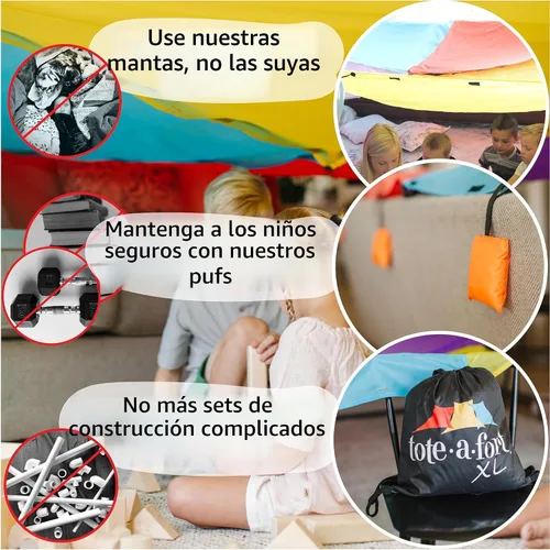 Vista 4 de Tote a Fort Original XL Conjunto de construcción de fuerte con manta - Tienda de campaña portátil para jugar - Juego de juguetes para interiores